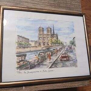 PRINT titled Paris les Bouquinistes à Notre-Dame by Arno(Size w/frame 11½ X 14¼)